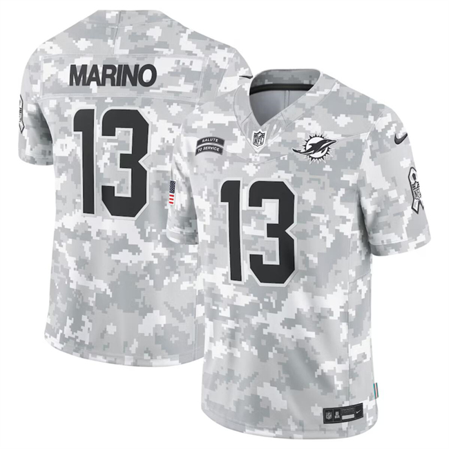 Men's Arctic Camo Miami Dolphins #13 Dan Marino 2024 Salute To Service Limited Stitched Football Jersey